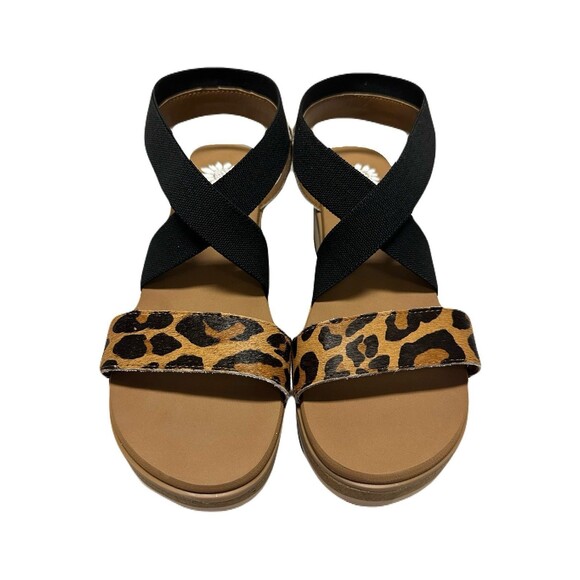 NEW Yellowbox Womens Size 7.5 Janalee Cow Hair Leopard Wedge Sandals Black Tan - Picture 3 of 9